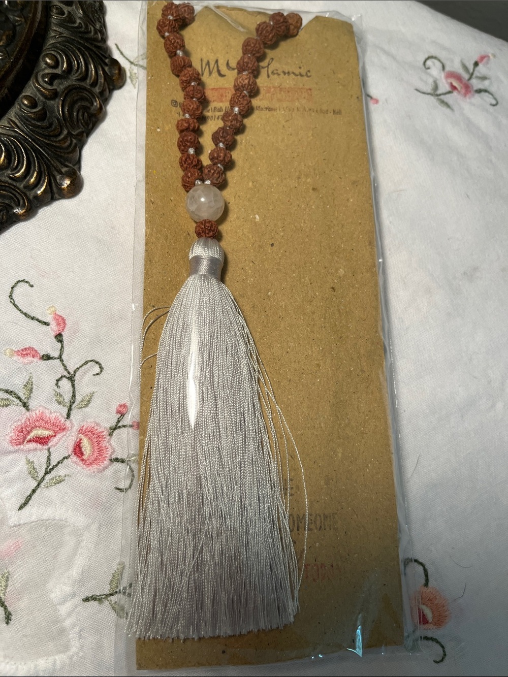 NEW Mala Handcrafted Grey Tassel Mala Necklace with Rudraksha Beads - Picture 5 of 8